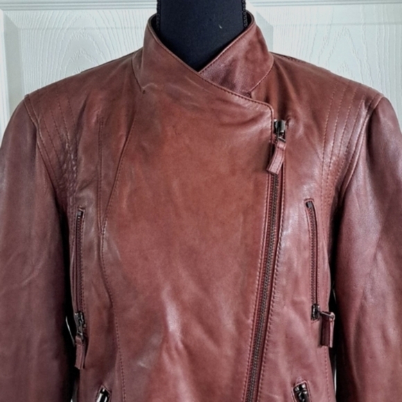 Wilson Leather Soft Lightweight Zip up Biker Moto Brown Structured Jacket - Picture 2 of 11